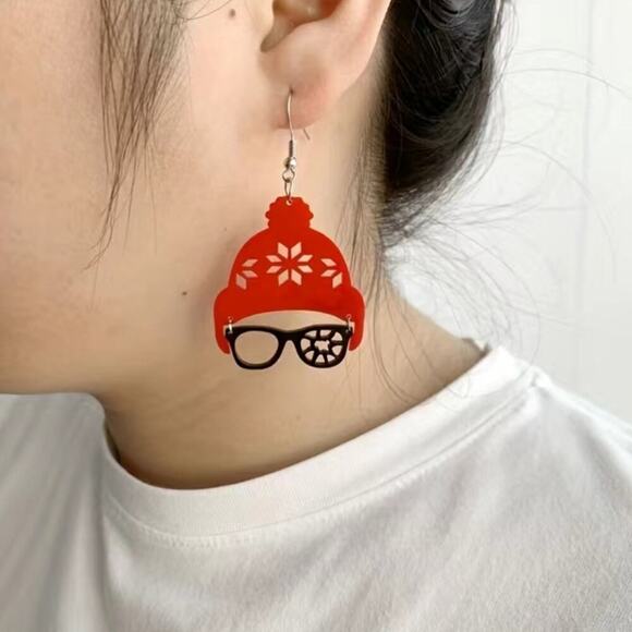 A Christmas Story "Oh Fudge" Ralphie red & black acrylic earrings - Picture 2 of 4